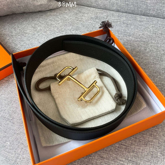3.8CM BELT H REVERSIBLE BLACK LEATHER
