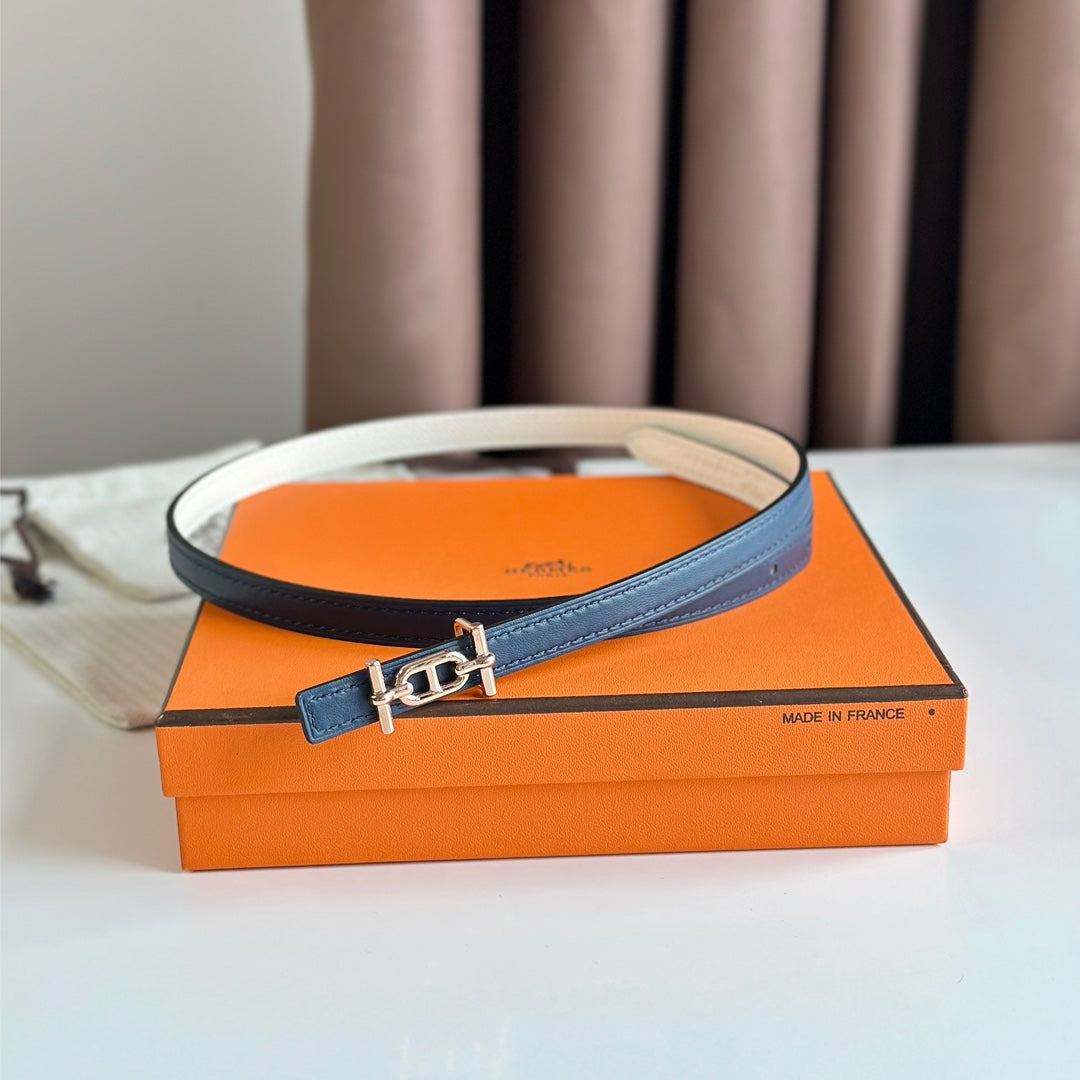 HM ANCRE BUCKLE & REVERSIBLE WHITE AND NAVY BLUE LEATHER STRAP 13MM COPPER HARDWARE