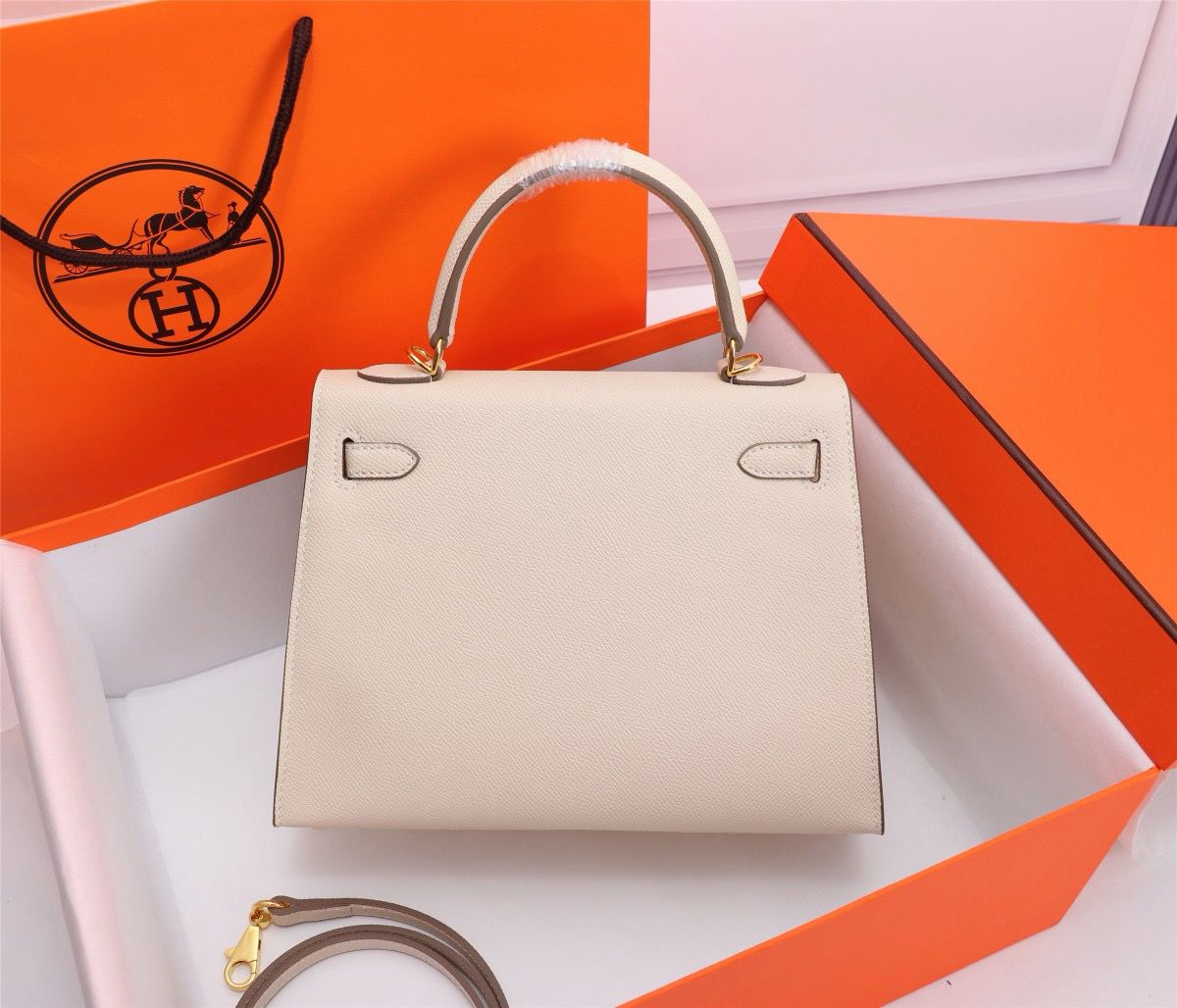 HERM Kelly 25 Cream Togo Leather Gold Hardware