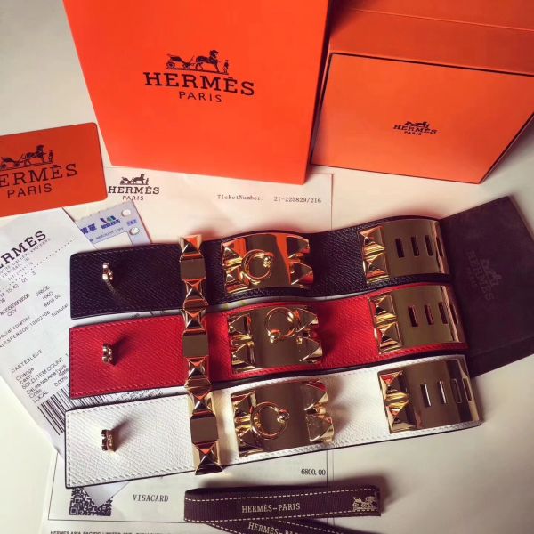 HERM Red Epsom Collier de Chien Bracelet Size S