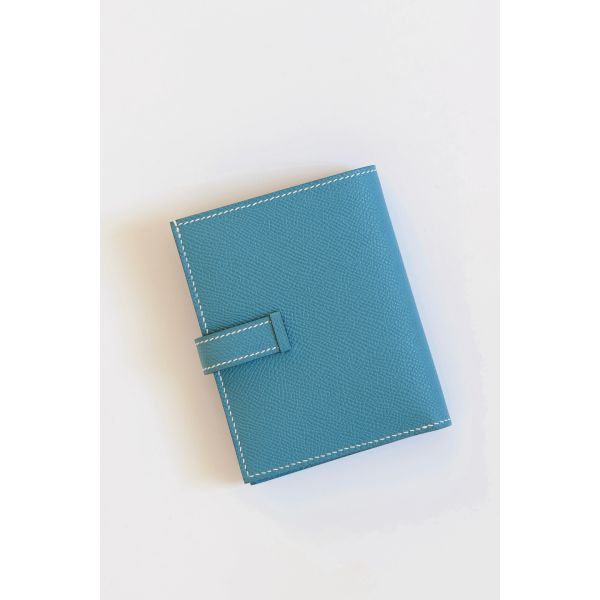 HERM Bearn Compact Handmade Wallet in Blue Jean Epsom Calfskin
