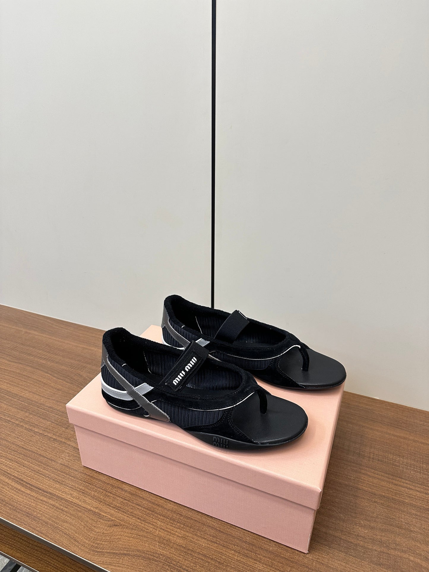 THONG SANDALS IN BLACK SUEDE MIX TECH FABRIC