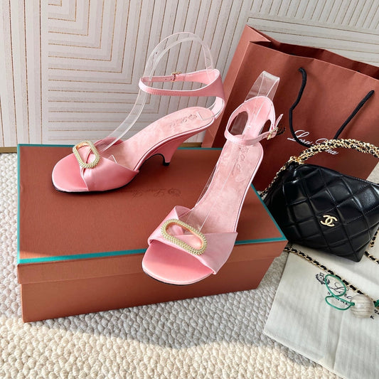 HIGH HEELS SANDALS 80 MM IN PASTEL PINK SATIN MIX SUEDUE