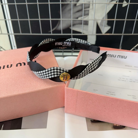 HEADBAND IN BLACK SILK MIX PLAID COTTON 412529