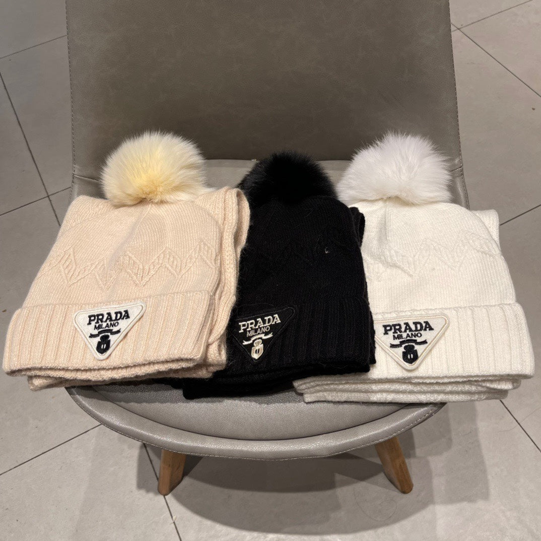 SET SCARF AND HAT IN BLACK CASHMERE AND RABBIT FUR 433246