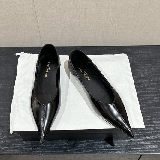 SL NOUR POINTED TOE BALLET BLACK CALFSKIN