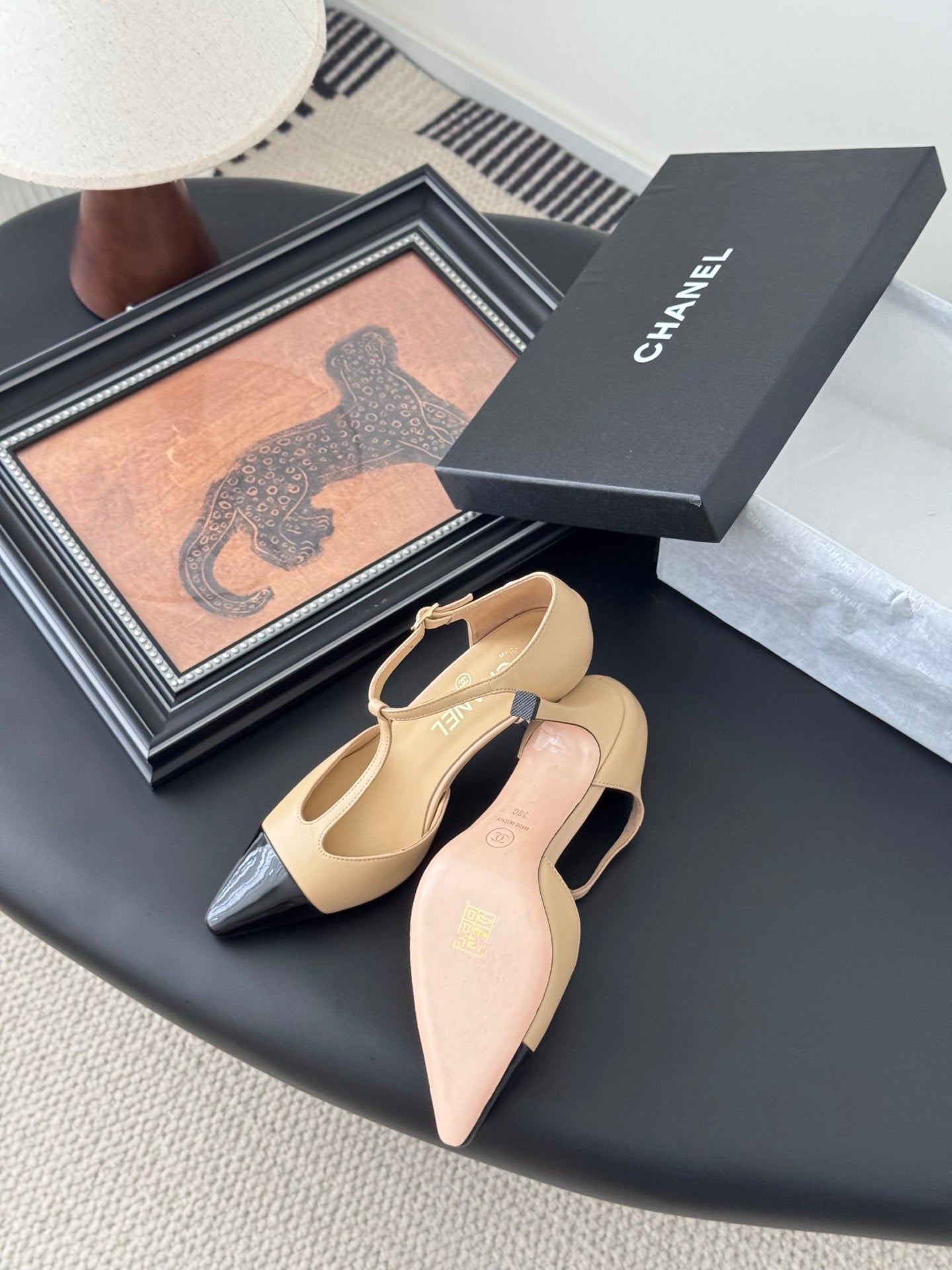 HIGH HEELS WAIST CUTTING IN BROWN BEIGE MIX BLACK CALFSKIN