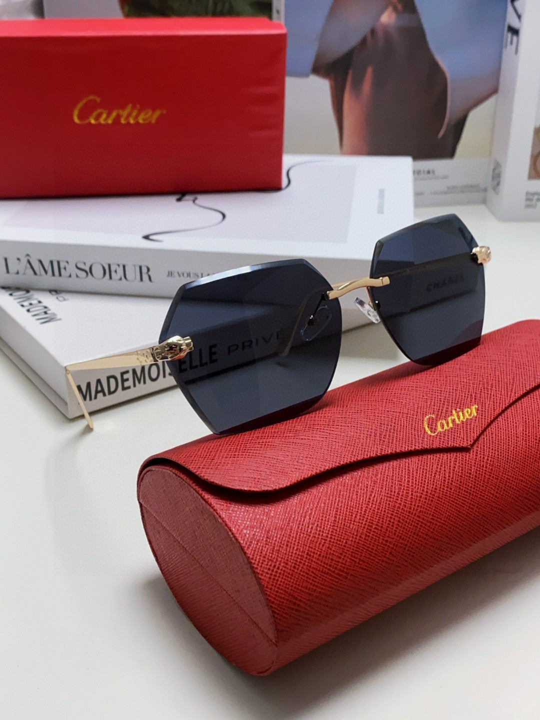 PANTHÈRE RIMLESS GEOMETRIC FRAME SUNGLASSES 539743 IN METAL
