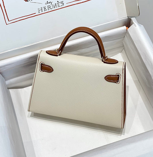 HM KELLY MINI 20 WHITE GOLDEN BROWN EPSOM GOLD HARDWARE