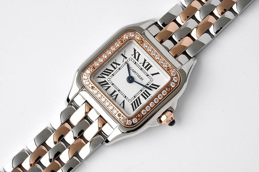 PANTHERE DE CARTIE 22MM QUARTZ ROSE GOLD STEEL WHITE DIAL