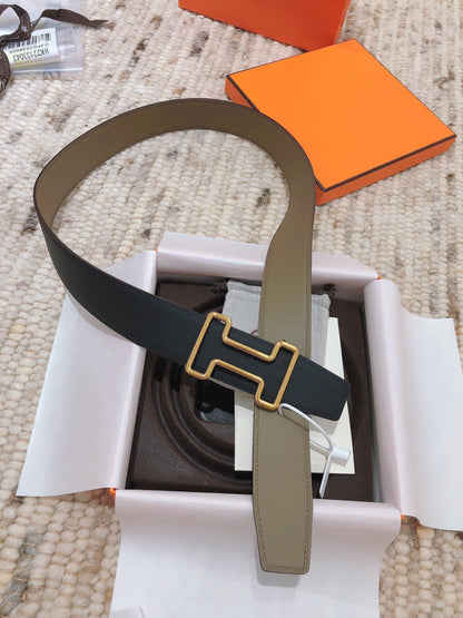 H TONIGHT BELT 38MM GOLD PRUSSIAN BLUE LEATHER