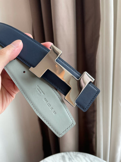 H CONSTANCE BELT 38MM SILVER BUCKLE PRUSSIAN BLUE SKY BLUE LEATHER