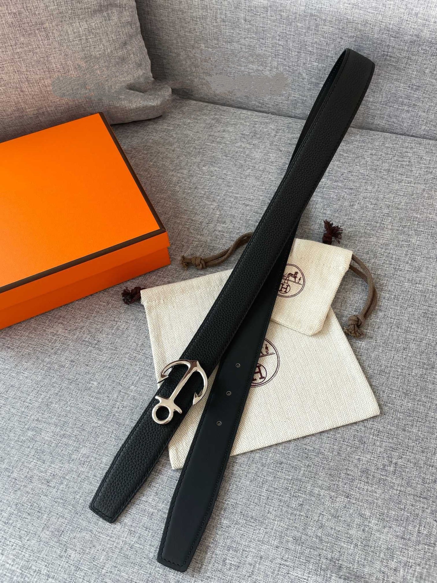 H CARGO BELT 32MM BLACK LEATHER