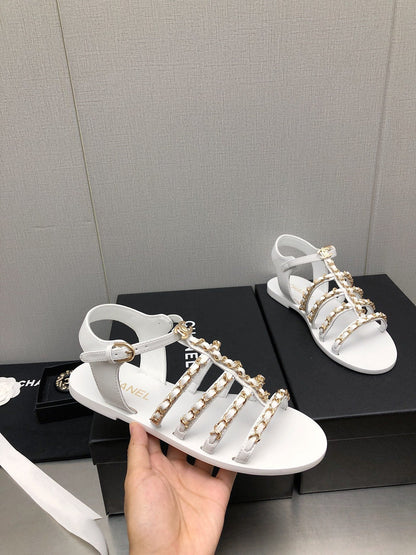SANDALS WHITE LAMBSKIN