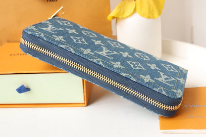 LV MONOGRAM DENIM LEATHER 19CM LONG WALLET