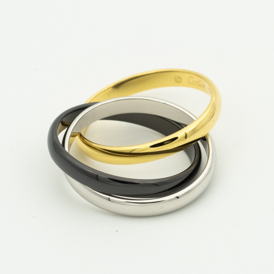 TRINITY RING BLACK GOLD SILVER