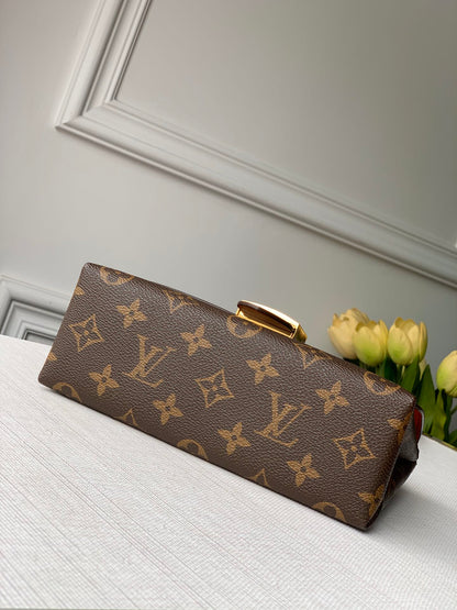 LOCKY BB 21 IN BROWN MONOGRAM CANVAS AND RED CALFSKIN GOLD BUCKLE