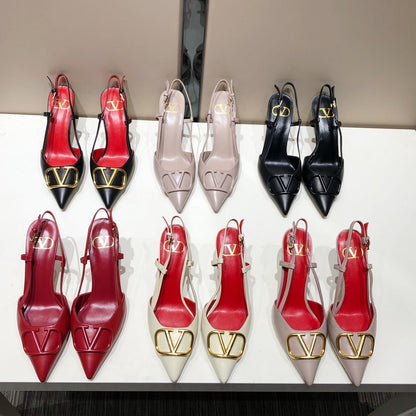 VLOGO SIGNATURE CHERRY RED CALFSKIN HIGH SLINGBACK PUMP 7 CM