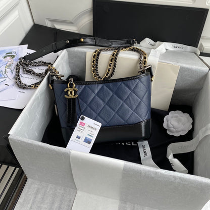 CC GABRIELLE MINI 20 HOBO BAG IN MIDNIGHT BLUE MIX BLACK CALFSKIN