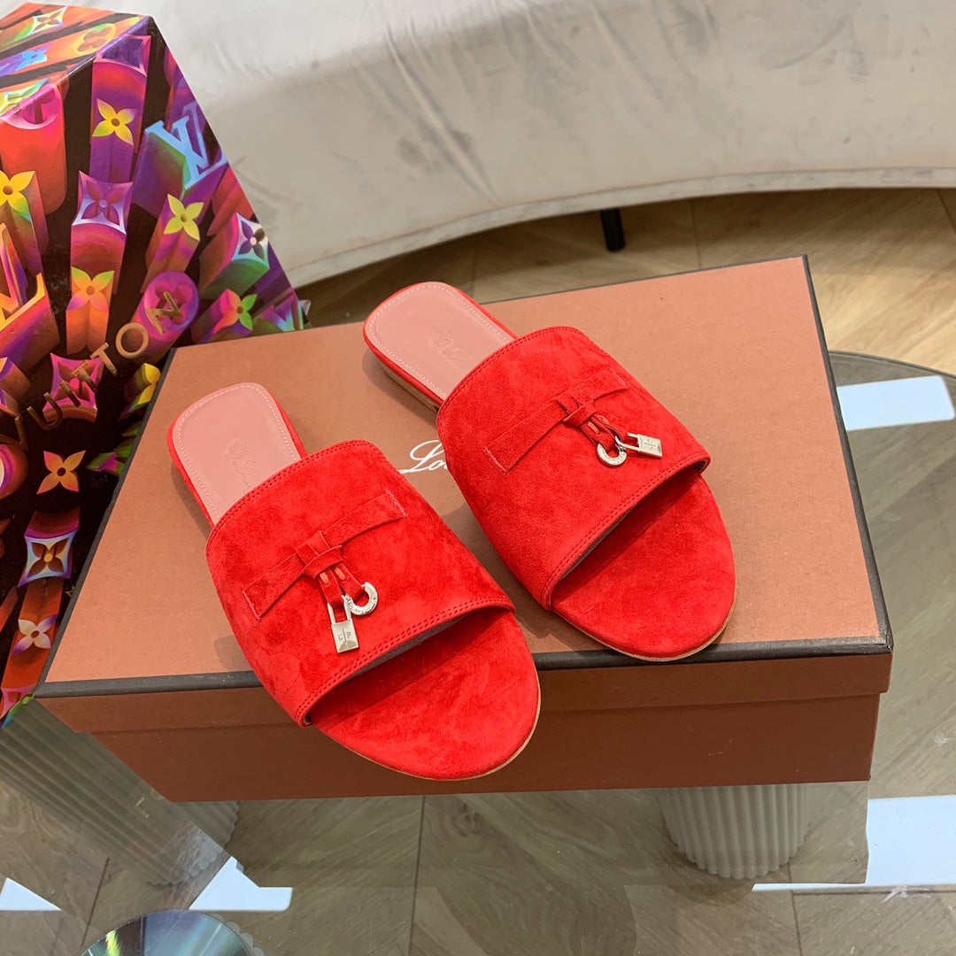 Summer Charms Sandals in Red Suede Pink Lambskin
