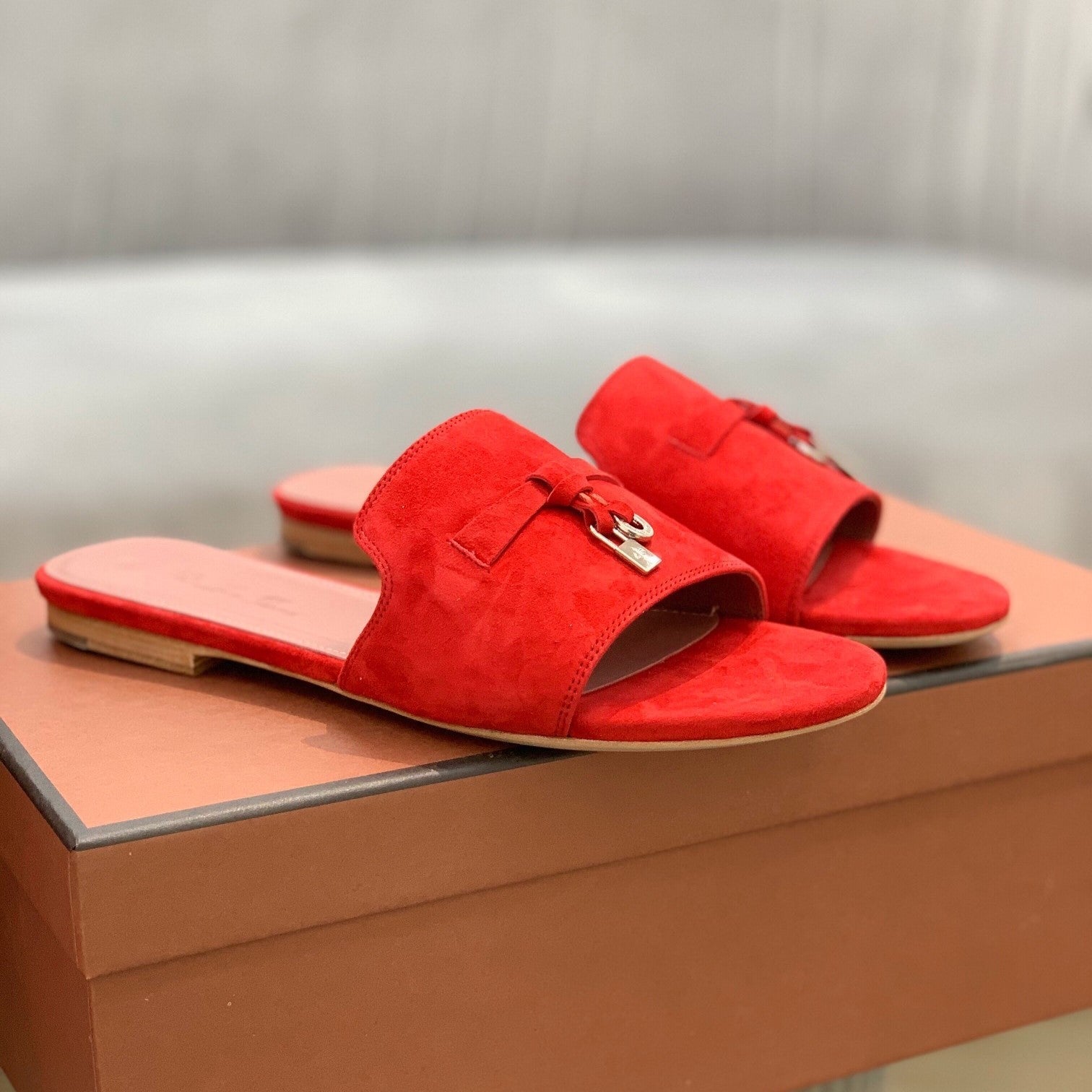 Summer Charms Sandals in Red Suede Pink Lambskin
