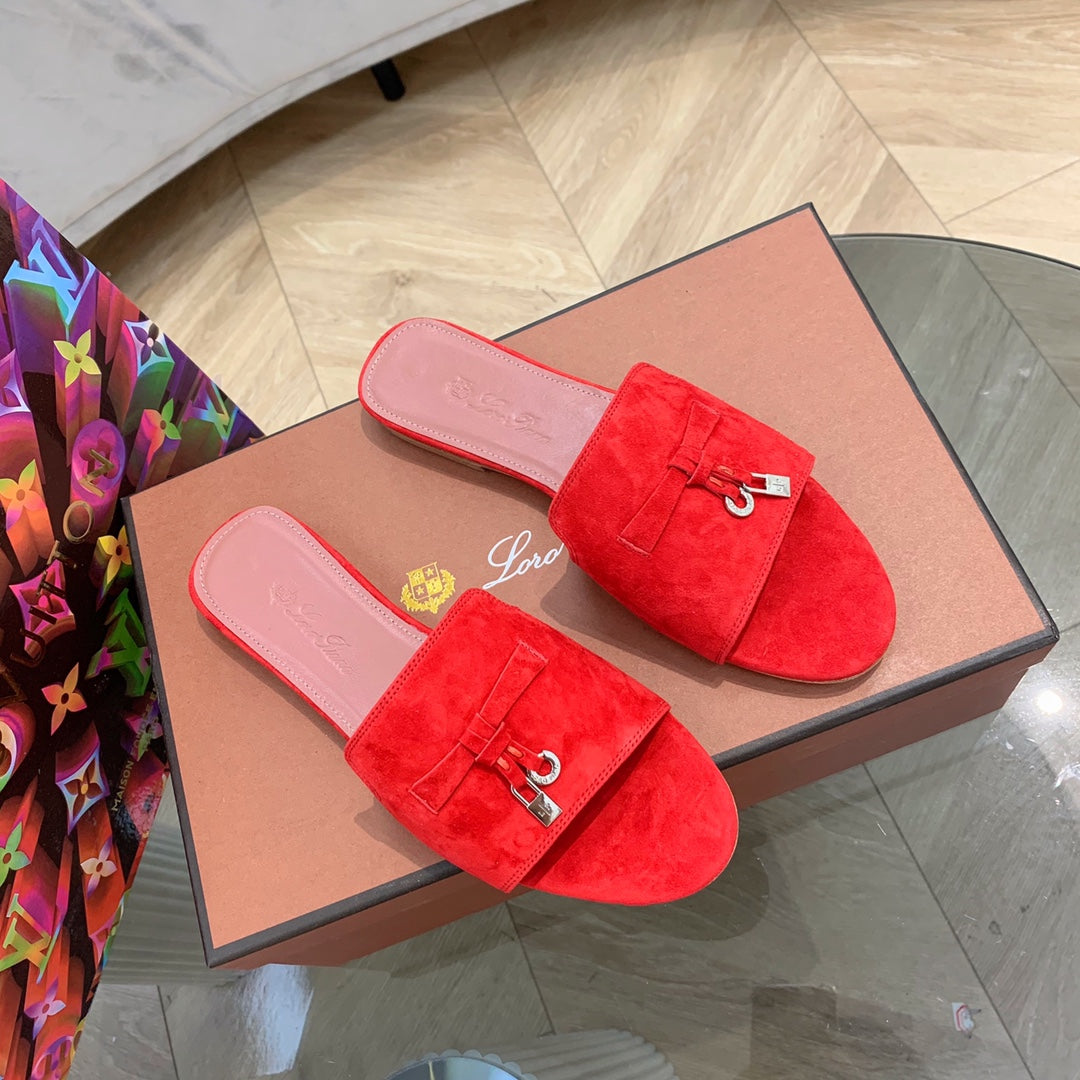 Summer Charms Sandals in Red Suede Pink Lambskin