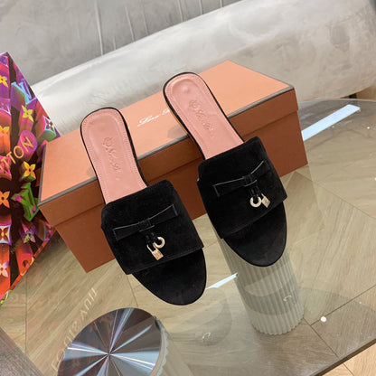 Summer Charms Sandals in Black Suede Pink Lambskin