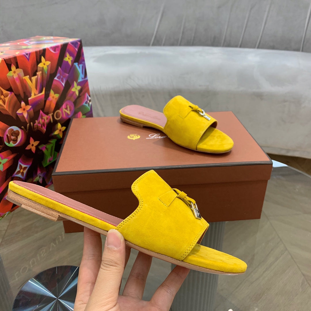 Summer Charms Sandals in Yellow Suede Pink Lambskin