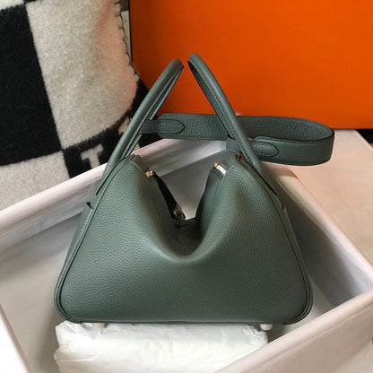 HM LINDY 30 BAG IN DARK GREEN CALFSKIN GOLD HARDWARE