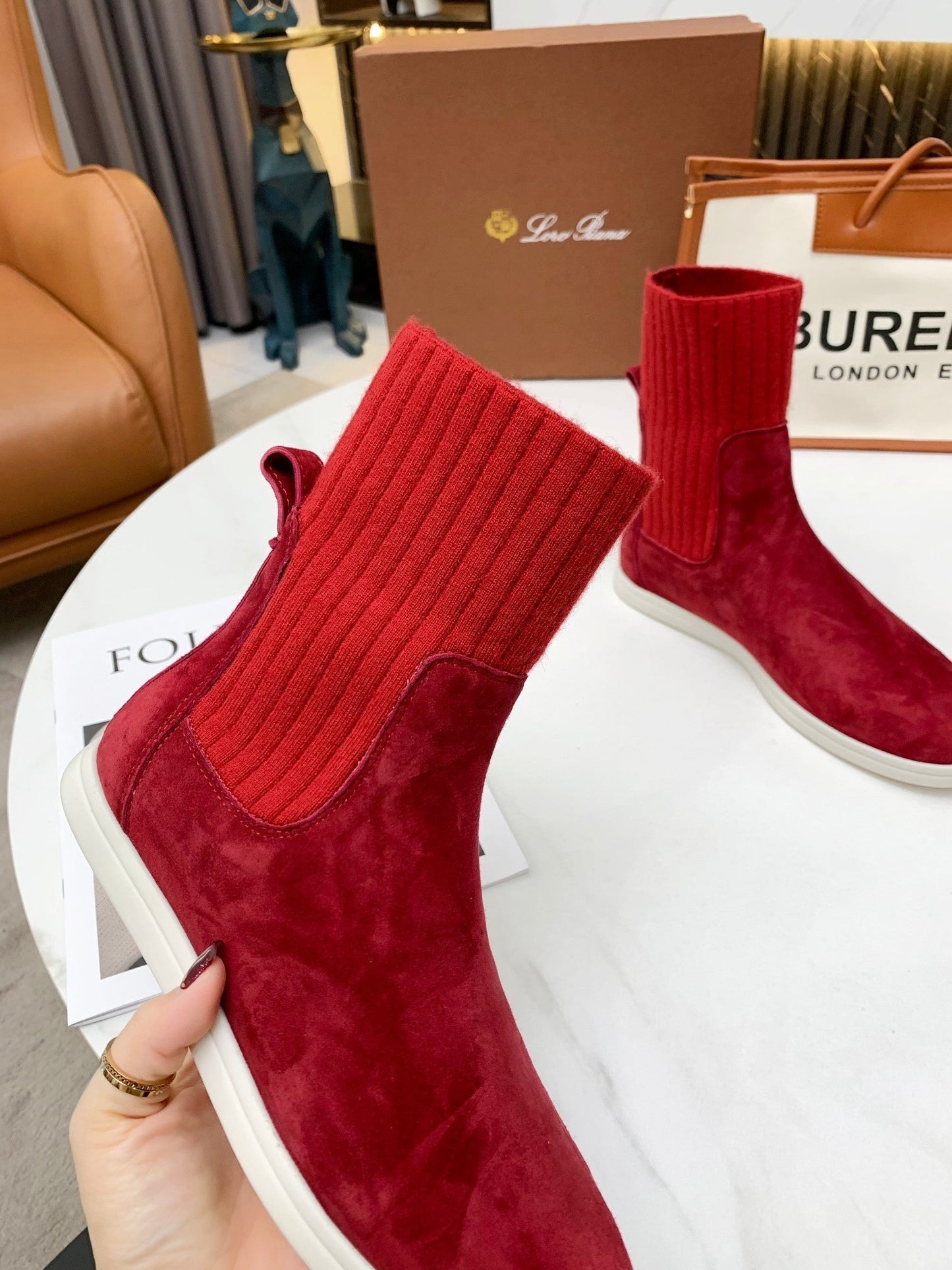 LP COCOON WALK ANKLE BOOTS CHERRY CASHMERE FABRIC