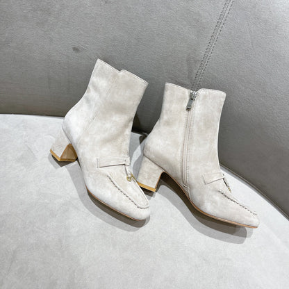 LP CHARMS ANKLE BOOTS METAL LOCK LIGHT GRAY SUEDE