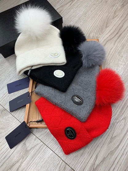 BEANIE HAT IN WHITE WOOL AND RABBIT FUR 346716