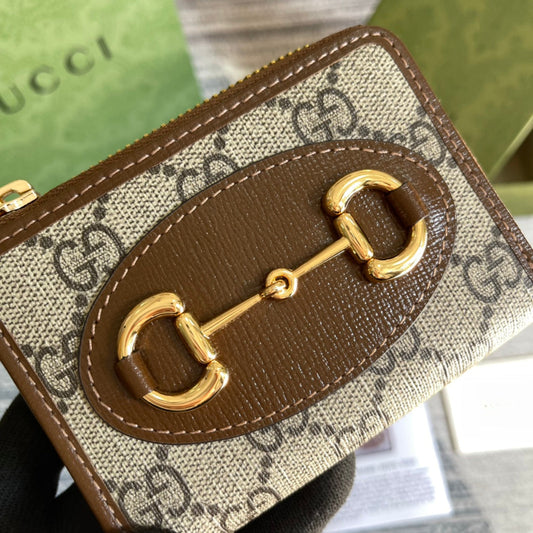 GG HORSEBIT 1955 MINI 11 WALLET BEIGE AND EBONY CANVAS
