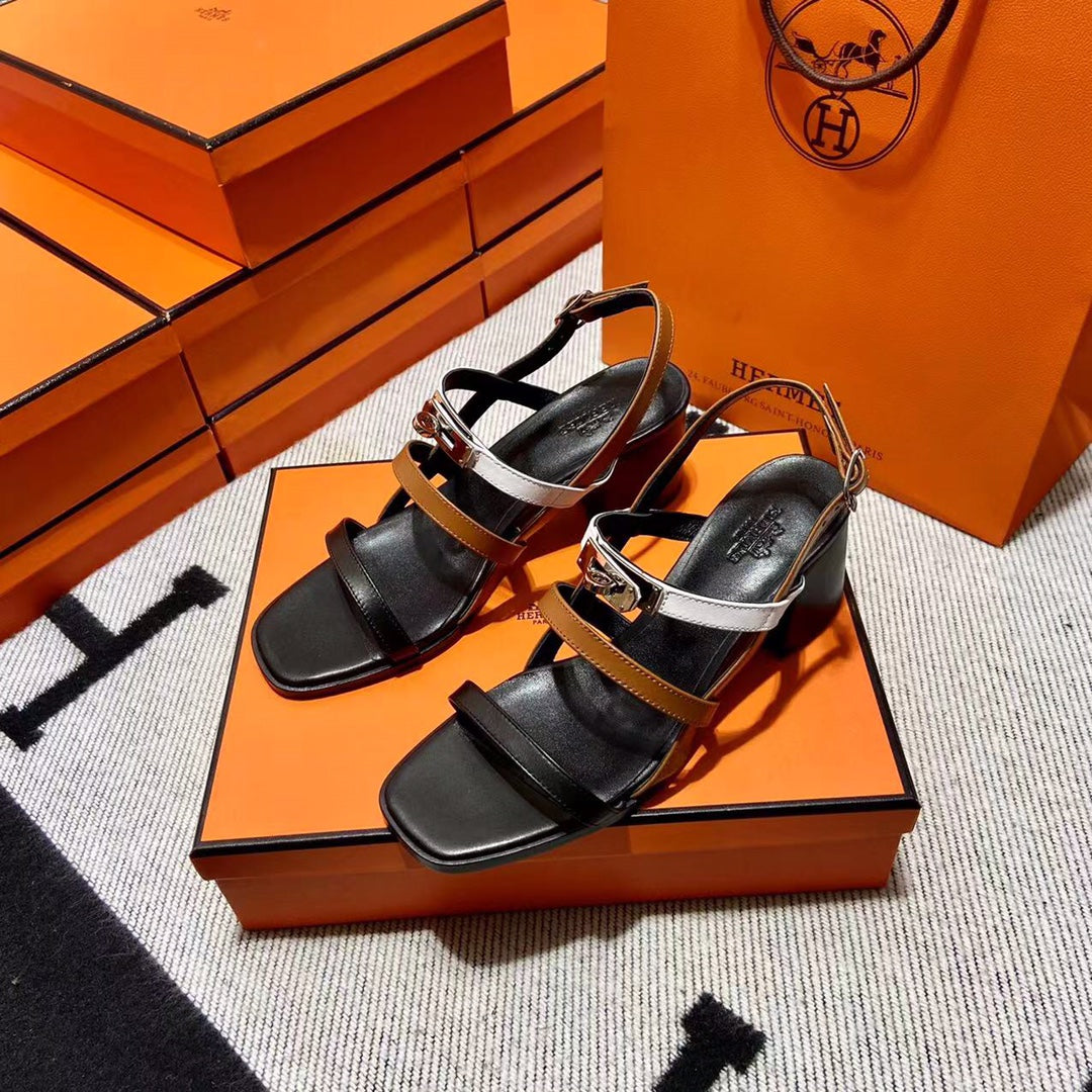 MID - SANDAL BLACK MIX WHITE MIX TAWNY CALFSKIN