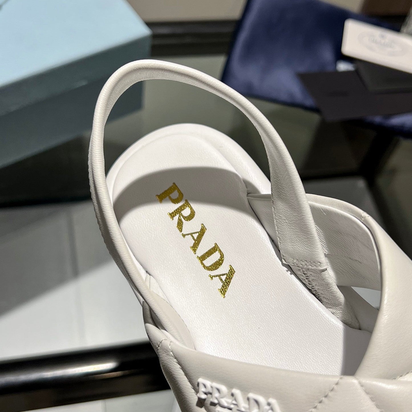 PRA PADDED CRISSCROSS SANDALS WHITE LAMBSKIN