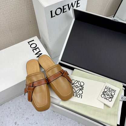 LW GATE BROWN BELTED MULE CAMEL CALFSKIN