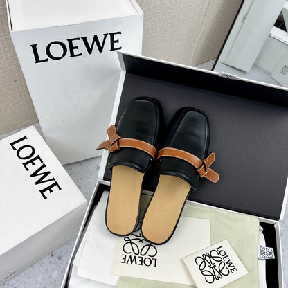 LW GATE BROWN BELTED MULE BLACK CALFSKIN
