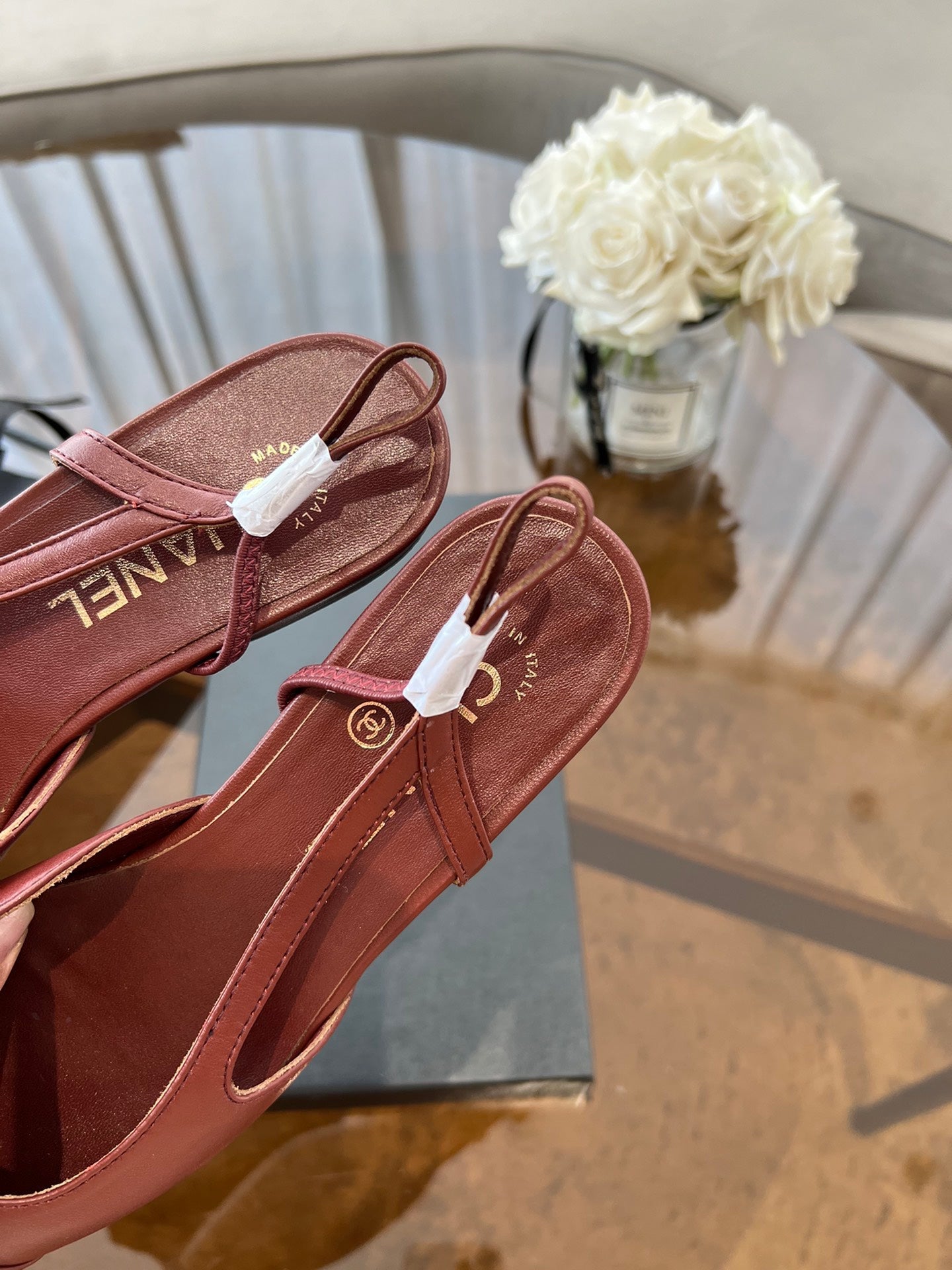 SLINGBACKS WINE RED CALFSKIN