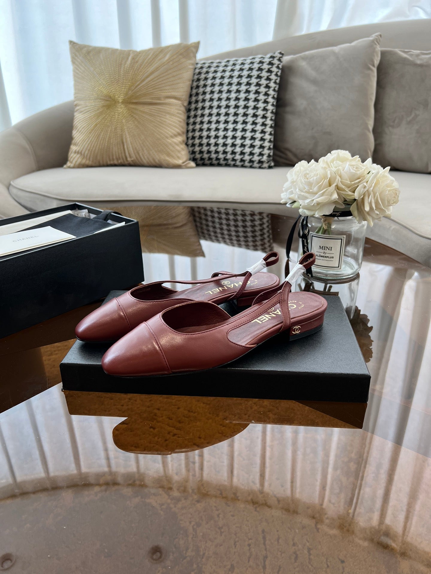 SLINGBACKS WINE RED CALFSKIN