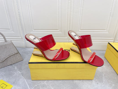 FENDI FIRST 95 MM HIGH-HEELED SANDAL IN CHERRY RED TPU FILM AND LAMBSKIN