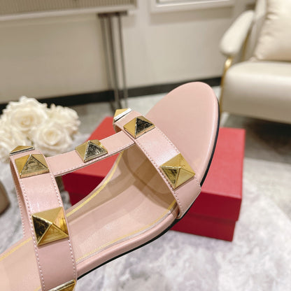 ROMAN STUD PALE PINK CALFSKIN SLIDE SANDAL 60 MM