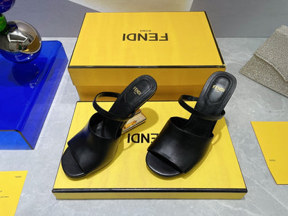 FENDI FIRST 95 MM HIGH-HEELED SANDAL IN BLACK LAMBSKIN GOLD HARDWARE