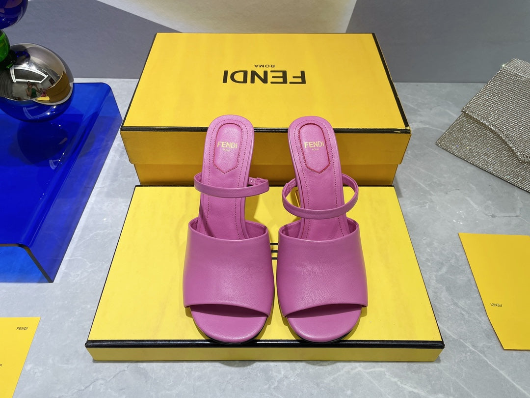 FENDI FIRST 95 MM HIGH-HEELED SANDAL IN FUSCIA PINK LAMBSKIN GOLD HARDWARE