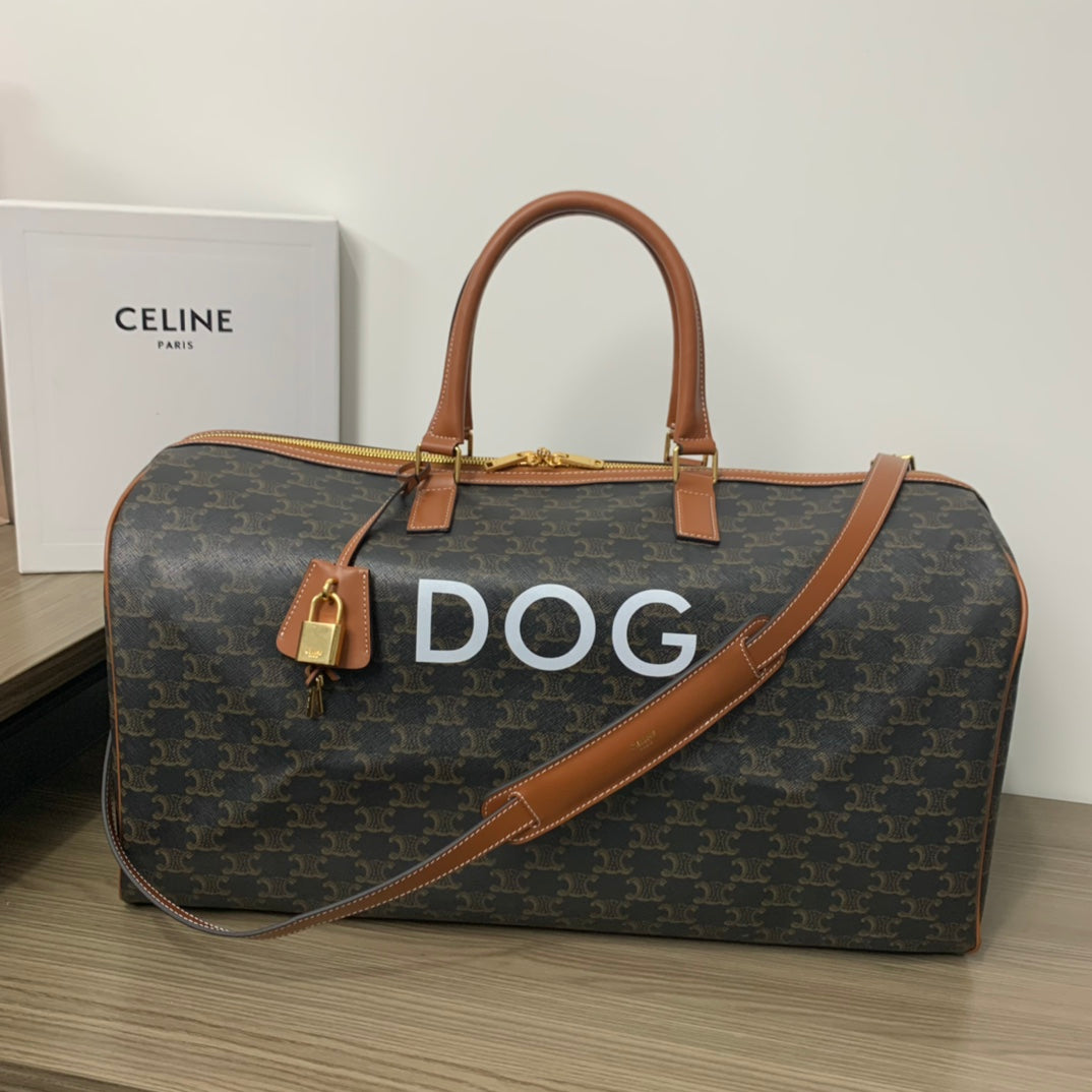 TRAVEL BAG 50 IN BLACK TRIOMPHE CANVAS WITH DOG PRINT