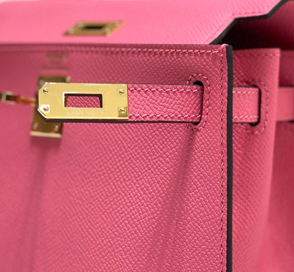 KELLY MINI 20 BAG IN WATERMELON PINK CALFSKIN WITH GOLD HARDWARE