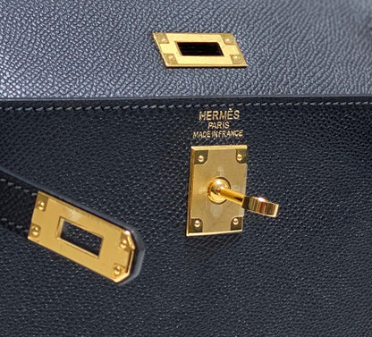 KELLY MINI 20 BAG IN BLACK CALFSKIN WITH GOLD HARDWARE