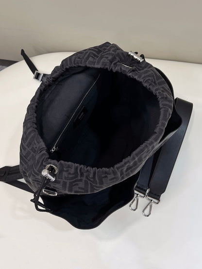 FENDI STRIKE LARGE 46 FF BLACK JACQUARD FABRIC BACKPACK