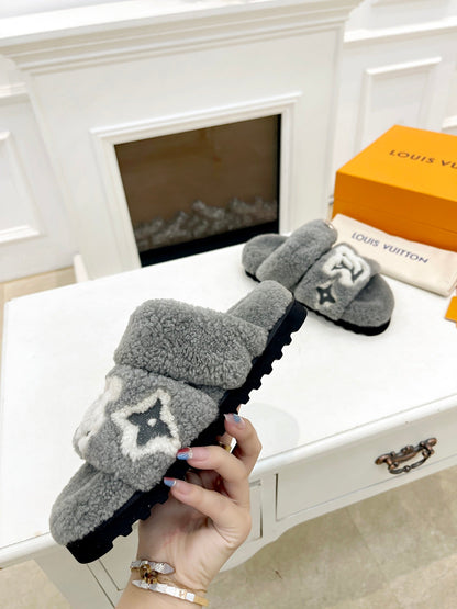 DAD SANDAL MULE IN SHADOW GRAY MIX WHITE FLEECE