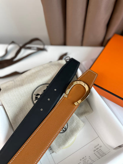 LUCK BELT BUCKLE & REVERSIBLE GINGER ORANGE LEATHER STRAP 38MM GOLDEN HARDWARE