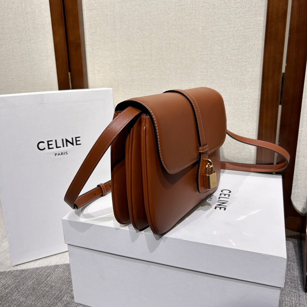 TABOU FLAP BAG 22 IN BRONZE BROWN SMOOTH CALFSKIN GOLD LOCK